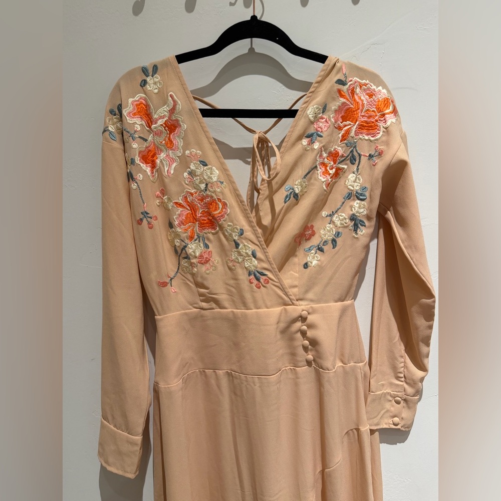 ASOS Embroidered Long Sleeve Peach Dress